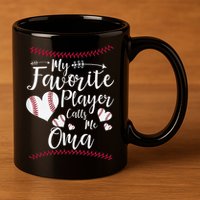 Heart My Favorite Player Calls Me Oma Baseball 11oz C Handle Ceramic Mug