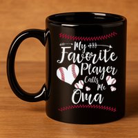 Heart My Favorite Player Calls Me Oma Baseball 11oz C Handle Ceramic Mug