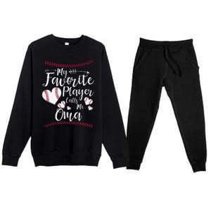 Heart My Favorite Player Calls Me Oma Baseball Premium Crewneck Sweatsuit Set