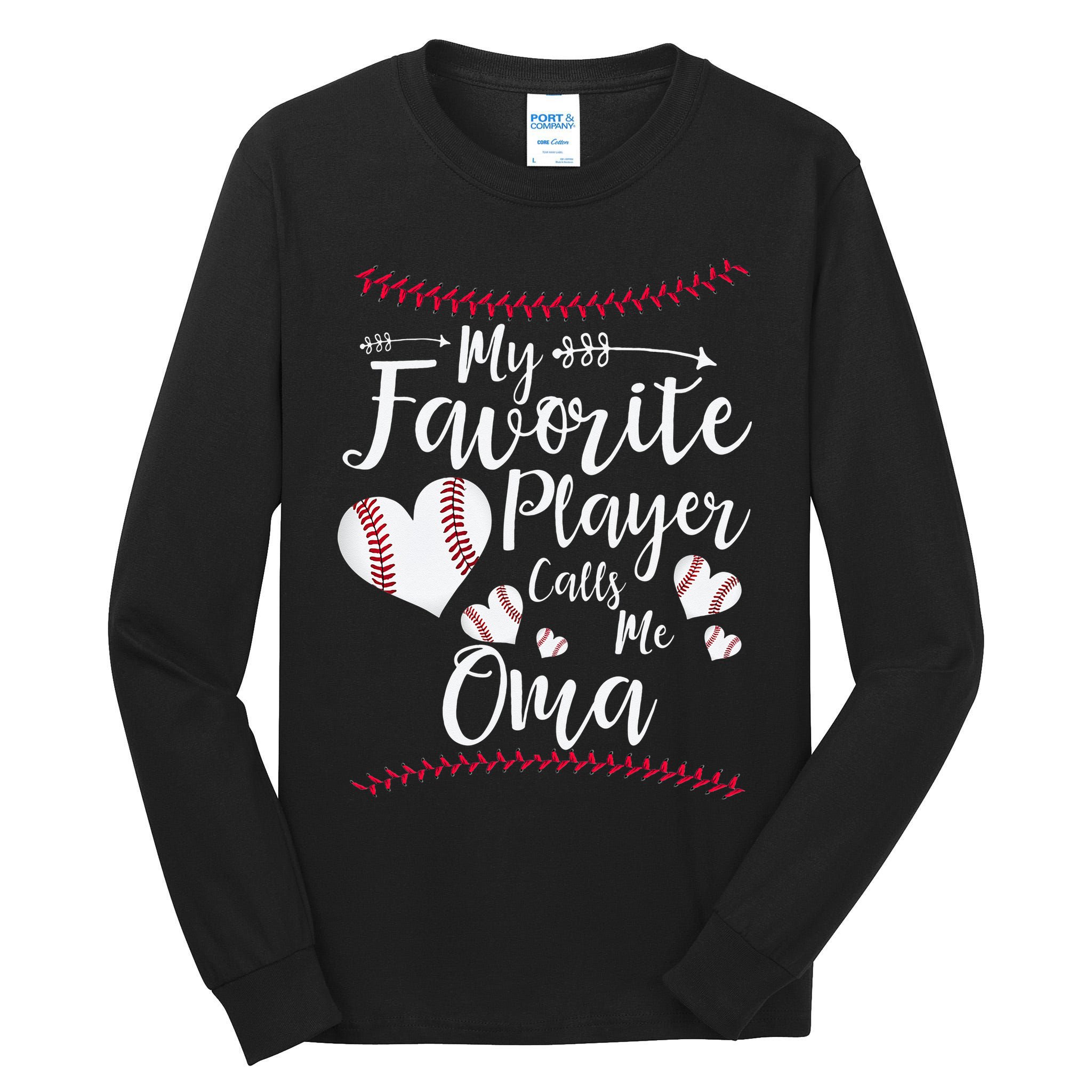 Heart My Favorite Player Calls Me Oma Baseball Tall Long Sleeve T-Shirt