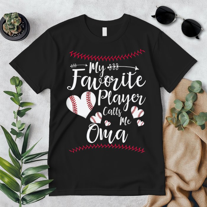 Heart My Favorite Player Calls Me Oma Baseball Premium T-Shirt