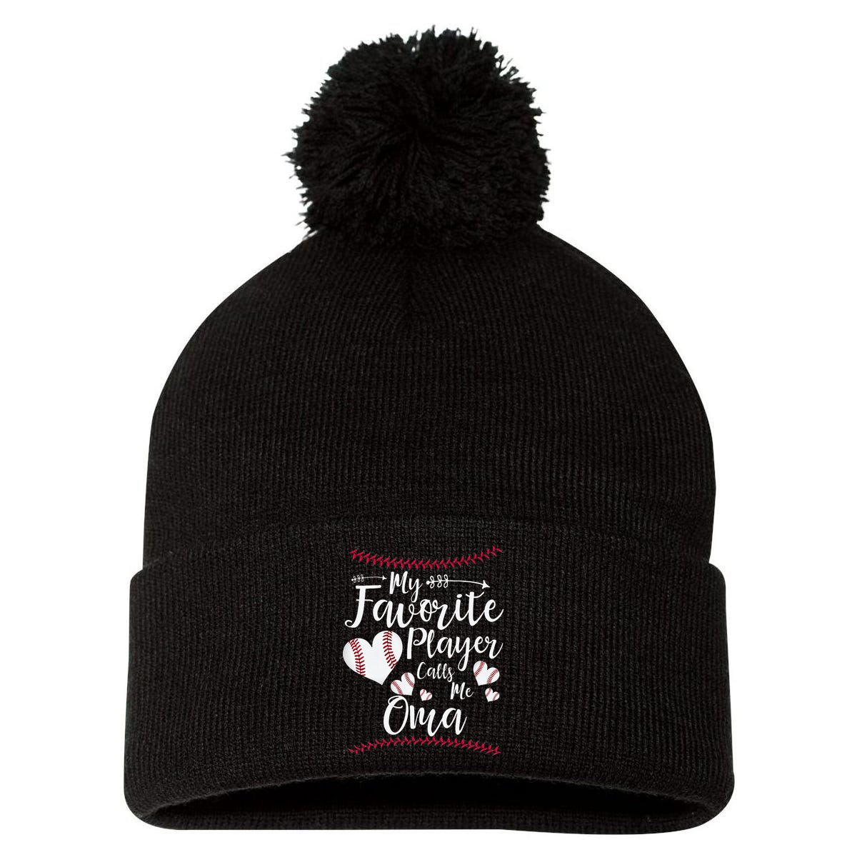 Heart My Favorite Player Calls Me Oma Baseball Pom Pom 12in Knit Beanie