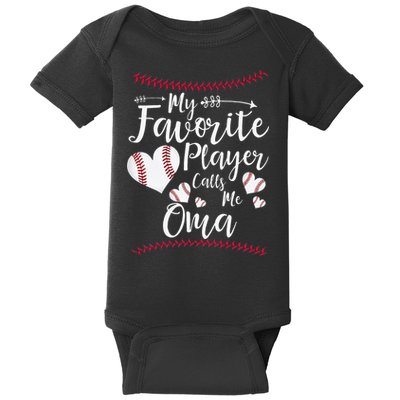 Heart My Favorite Player Calls Me Oma Baseball Baby Bodysuit