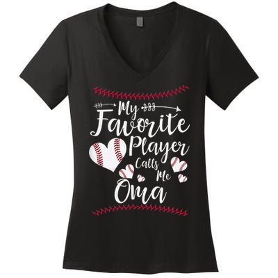 Heart My Favorite Player Calls Me Oma Baseball Women's V-Neck T-Shirt