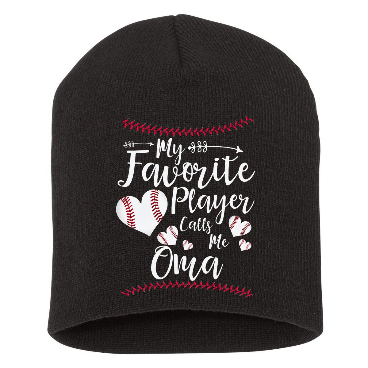 Heart My Favorite Player Calls Me Oma Baseball Short Acrylic Beanie