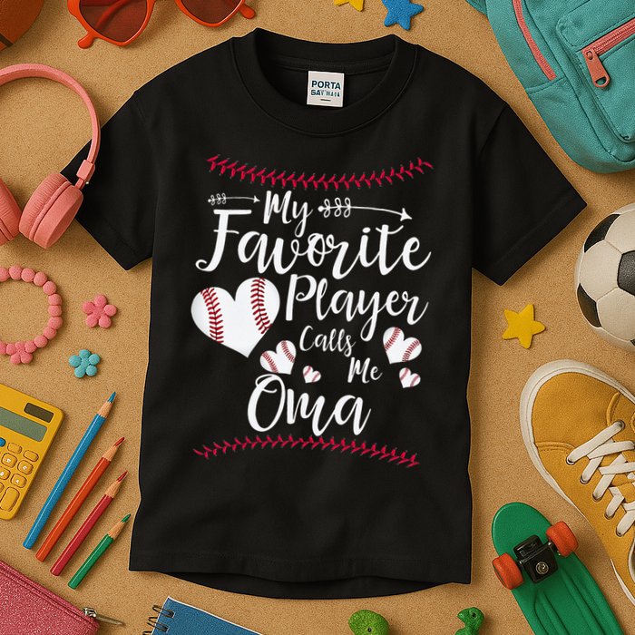 Heart My Favorite Player Calls Me Oma Baseball Kids T-Shirt