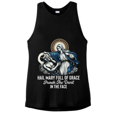 Hail Mary Full Of Grace Punch The Devil In The Face Catholic Ladies PosiCharge Tri-Blend Wicking Tank