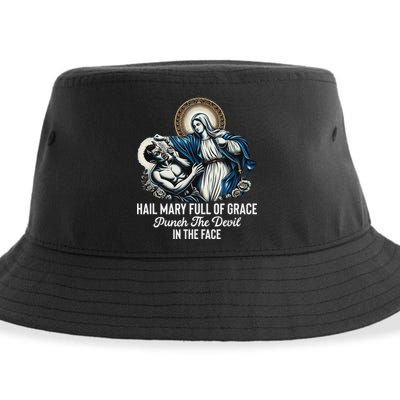 Hail Mary Full Of Grace Punch The Devil In The Face Catholic Sustainable Bucket Hat