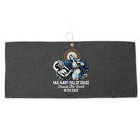 Hail Mary Full Of Grace Punch The Devil In The Face Catholic Large Microfiber Waffle Golf Towel