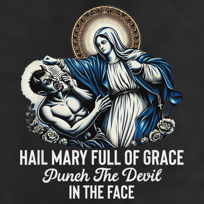 Hail Mary Full Of Grace Punch The Devil In The Face Catholic Large Microfiber Waffle Golf Towel