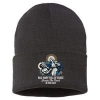 Hail Mary Full Of Grace Punch The Devil In The Face Catholic Sustainable Knit Beanie