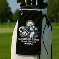 Hail Mary Full Of Grace Punch The Devil In The Face Catholic Golf Towel