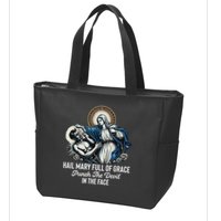Hail Mary Full Of Grace Punch The Devil In The Face Catholic Zip Tote Bag