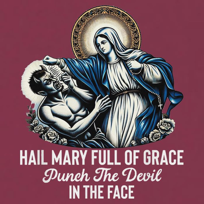 Hail Mary Full Of Grace Punch The Devil In The Face Catholic 16oz Travel Tumbler