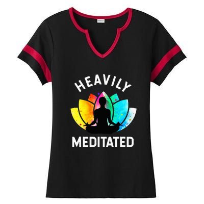 Heavily Meditated  Funny Meditation & Yoga Gift  Ladies Halftime Notch Neck Tee