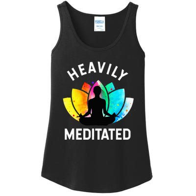 Heavily Meditated  Funny Meditation & Yoga Gift  Ladies Essential Tank