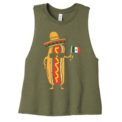 Hotdog Mexican Flag Funny Cinco De Mayo Food Women's Racerback Cropped Tank