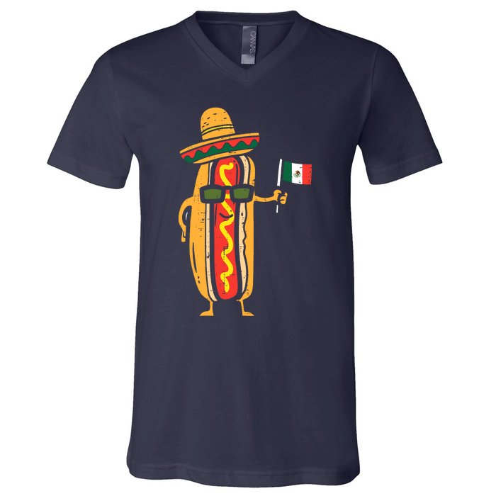 Hotdog Mexican Flag Funny Cinco De Mayo Food V-Neck T-Shirt