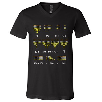 Hanukkah Math Fractions Menorah Chanukah Teacher V-Neck T-Shirt