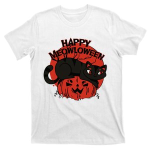 Happy Meowlowee Funny Black Cat Halloween Spooky T-Shirt