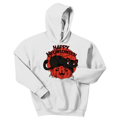 Happy Meowlowee Funny Black Cat Halloween Spooky Kids Hoodie