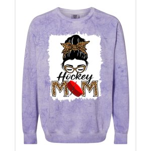 Hockey Mom Funny Sports Messy Bun Leopard Mothers Day Great Gift Colorblast Crewneck Sweatshirt