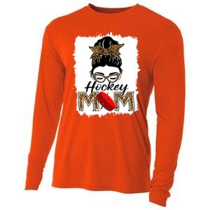 Hockey Mom Funny Sports Messy Bun Leopard Mothers Day Great Gift Cooling Performance Long Sleeve Crew