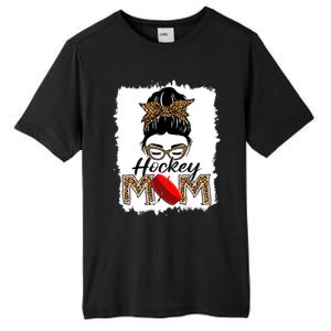 Hockey Mom Funny Sports Messy Bun Leopard Mothers Day Great Gift Tall Fusion ChromaSoft Performance T-Shirt