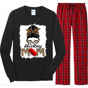 Hockey Mom Funny Sports Messy Bun Leopard Mothers Day Great Gift Long Sleeve Pajama Set