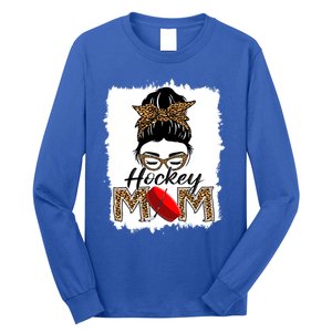 Hockey Mom Funny Sports Messy Bun Leopard Mothers Day Great Gift Long Sleeve Shirt