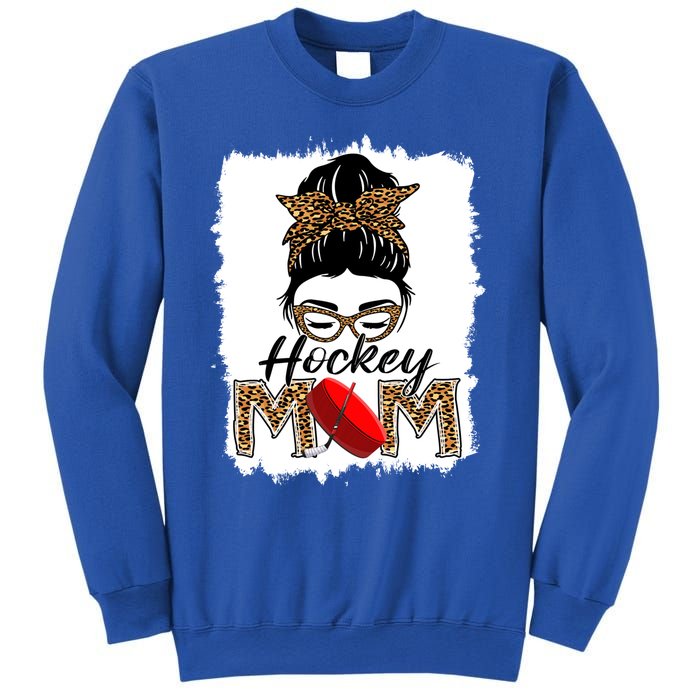 Hockey Mom Funny Sports Messy Bun Leopard Mothers Day Great Gift Sweatshirt