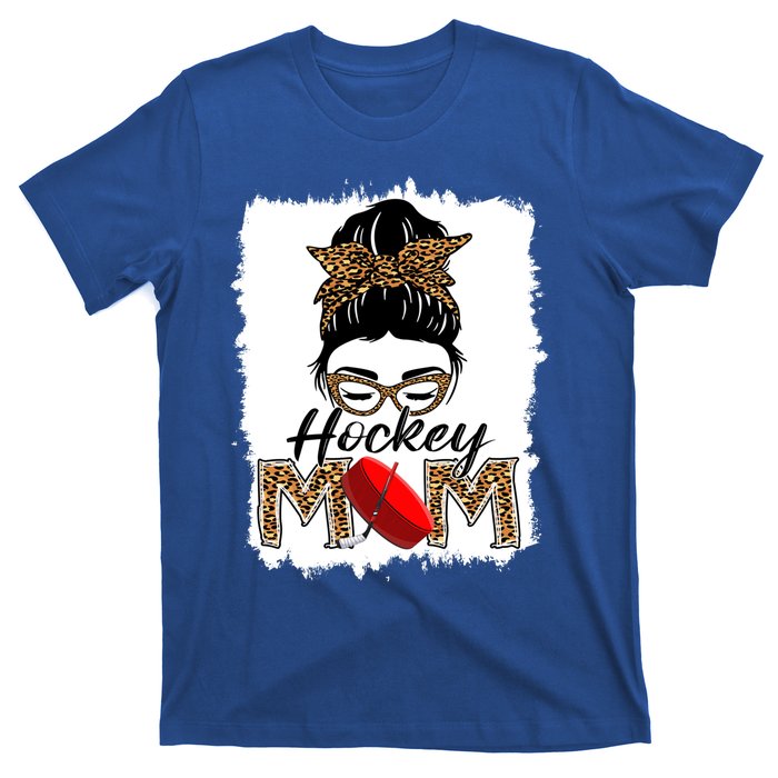 Hockey Mom Funny Sports Messy Bun Leopard Mothers Day Great Gift T-Shirt