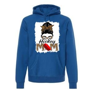 Hockey Mom Funny Sports Messy Bun Leopard Mothers Day Great Gift Premium Hoodie