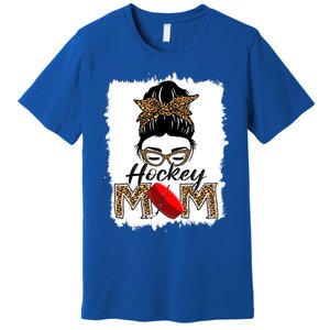 Hockey Mom Funny Sports Messy Bun Leopard Mothers Day Great Gift Premium T-Shirt