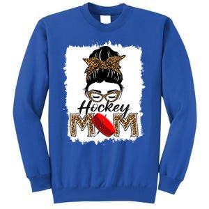 Hockey Mom Funny Sports Messy Bun Leopard Mothers Day Great Gift Tall Sweatshirt