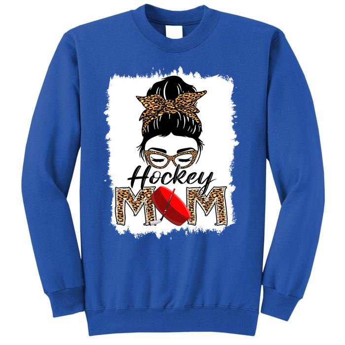 Hockey Mom Funny Sports Messy Bun Leopard Mothers Day Great Gift Tall Sweatshirt