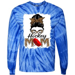 Hockey Mom Funny Sports Messy Bun Leopard Mothers Day Great Gift Tie-Dye Long Sleeve Shirt