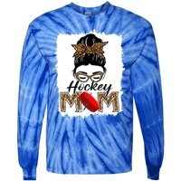 Hockey Mom Funny Sports Messy Bun Leopard Mothers Day Great Gift Tie-Dye Long Sleeve Shirt