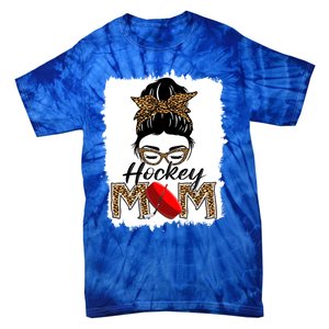 Hockey Mom Funny Sports Messy Bun Leopard Mothers Day Great Gift Tie-Dye T-Shirt