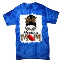 Hockey Mom Funny Sports Messy Bun Leopard Mothers Day Great Gift Tie-Dye T-Shirt