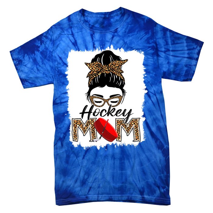 Hockey Mom Funny Sports Messy Bun Leopard Mothers Day Great Gift Tie-Dye T-Shirt