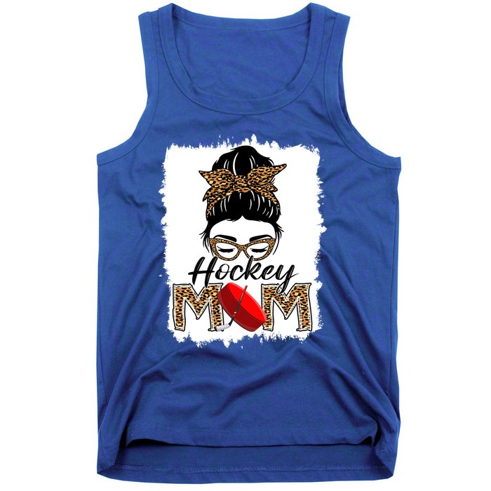 Hockey Mom Funny Sports Messy Bun Leopard Mothers Day Great Gift Tank Top