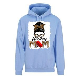 Hockey Mom Funny Sports Messy Bun Leopard Mothers Day Great Gift Unisex Surf Hoodie