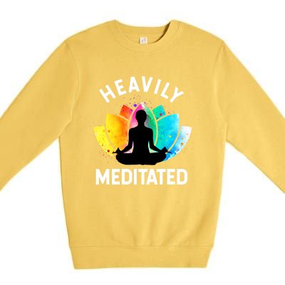 Heavily Meditated Funny Meditation And Yoga Gift Premium Crewneck Sweatshirt