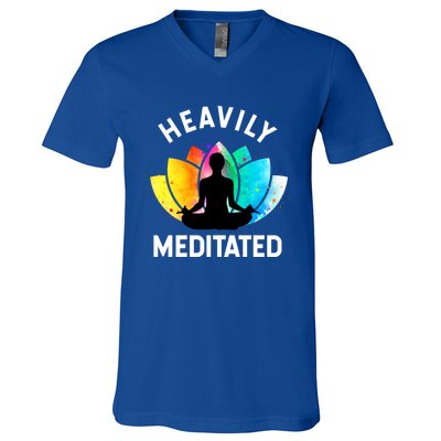 Heavily Meditated Funny Meditation And Yoga Gift V-Neck T-Shirt