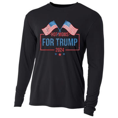 Hot Moms For Trump 2024 Republican Usa Flag Cooling Performance Long Sleeve Crew