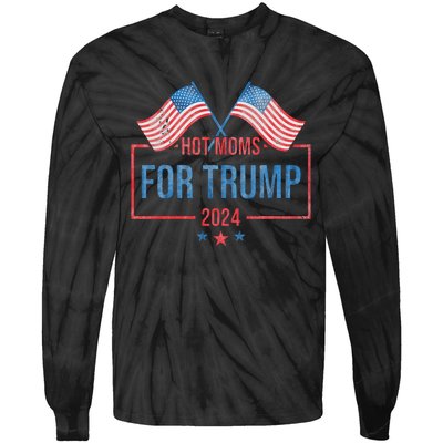 Hot Moms For Trump 2024 Republican Usa Flag Tie-Dye Long Sleeve Shirt