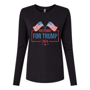 Hot Moms For Trump 2024 Republican Usa Flag Womens Cotton Relaxed Long Sleeve T-Shirt