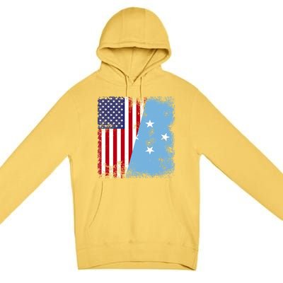 Half Micronesian Flag Vintage Micronesia Usa Gift Premium Pullover Hoodie