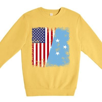 Half Micronesian Flag Vintage Micronesia Usa Gift Premium Crewneck Sweatshirt